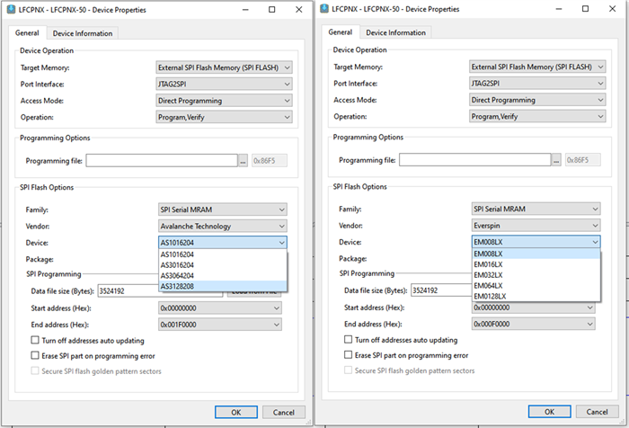 MRAM SPI flash support on Lattice Radiant