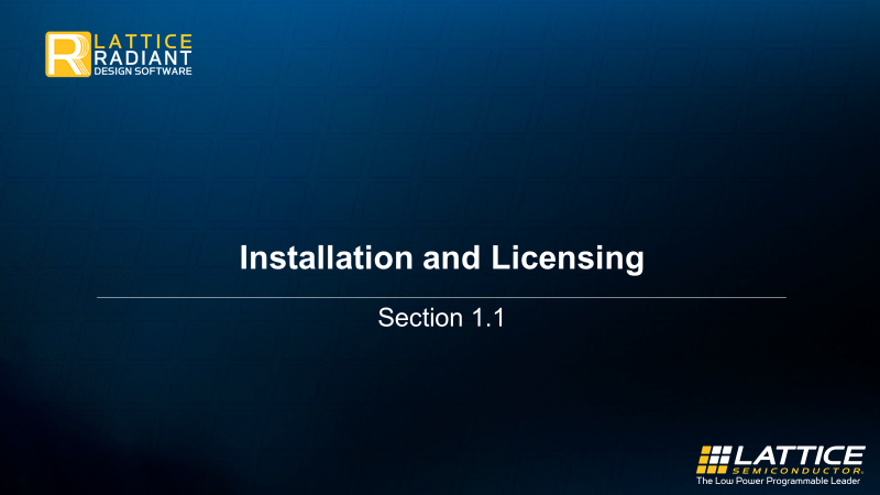 1.1 Installation and Licensing